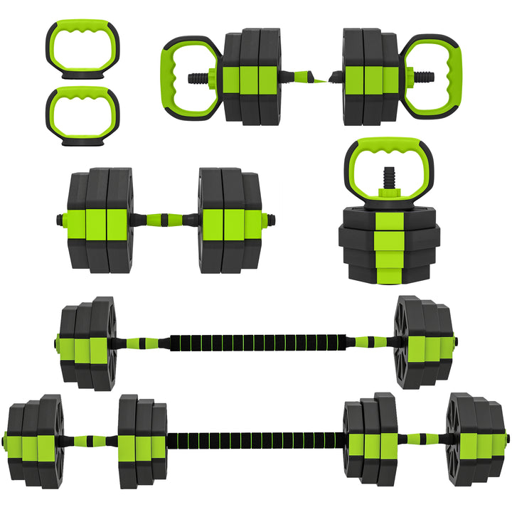 Conjunto de Halteres Ajustáveis 4 em 1 25 kg Conjunto de Pesos Utilizado como Kettlebell Barra Halteres ou Suporte para Flexões Equipamento de Fitness para Homens e Mulheres Ginásio em Casa