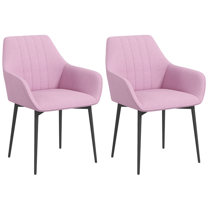 Conjunto de 2 Cadeiras de Sala de Jantar Estofadas em Linho Cadeiras de Cozinha com Encosto Apoio para os Braços e Pés de Metal 59,5x56,5x81 cm Rosa