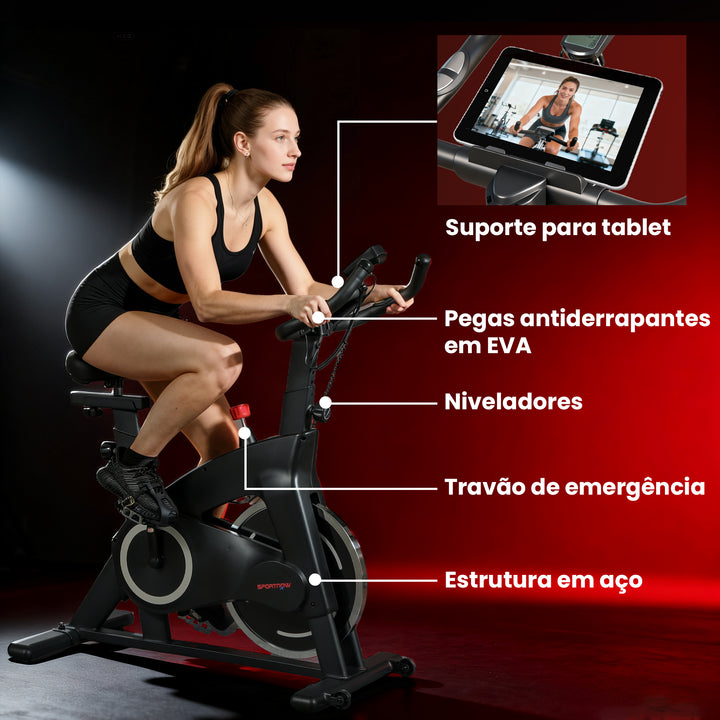 Bicicleta Estática Bicicleta Fitness com Volante de Inércia de 15 kg Ecrã LED Guiador e Assento Ajustável Carga 120 kg para Casa Ginásio 108x53x111 cm Preto