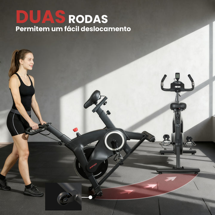 Bicicleta Estática Bicicleta Fitness com Volante de Inércia de 15 kg Ecrã LED Guiador e Assento Ajustável Carga 120 kg para Casa Ginásio 108x53x111 cm Preto
