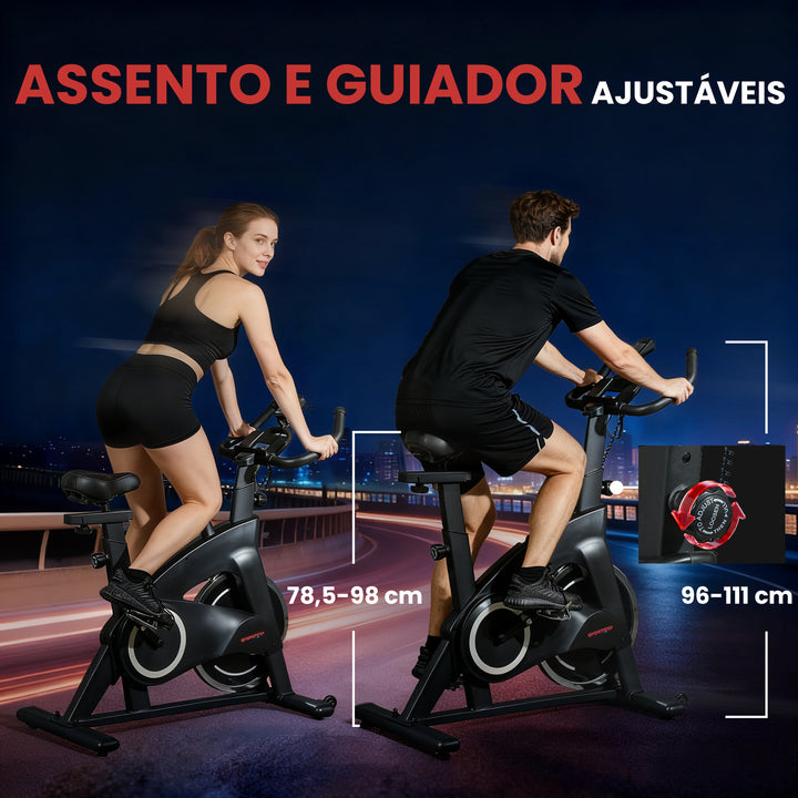 Bicicleta Estática Bicicleta Fitness com Volante de Inércia de 15 kg Ecrã LED Guiador e Assento Ajustável Carga 120 kg para Casa Ginásio 108x53x111 cm Preto