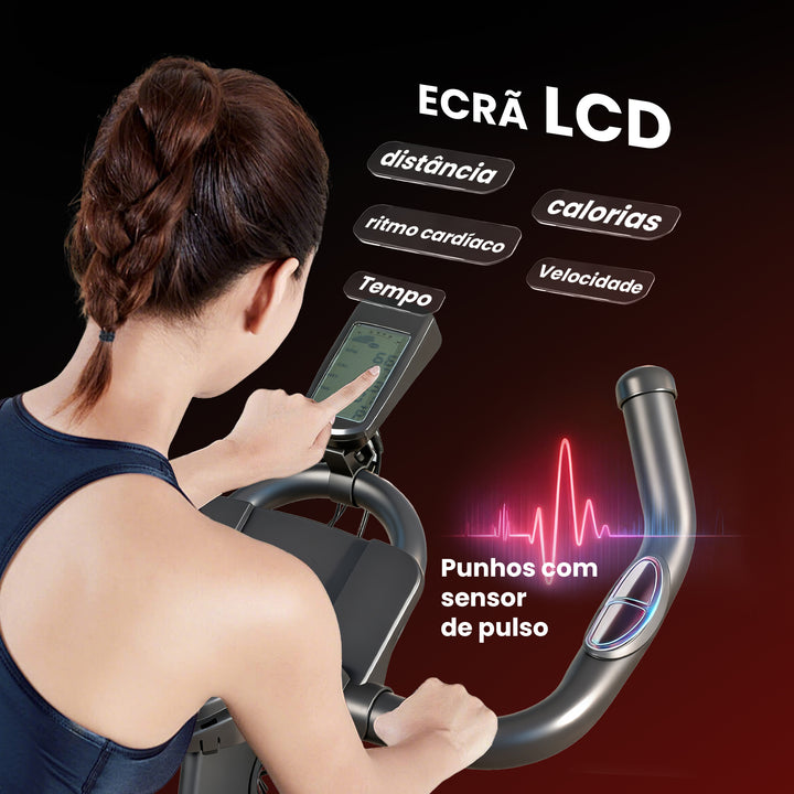 Bicicleta Estática Bicicleta Fitness com Volante de Inércia de 15 kg Ecrã LED Guiador e Assento Ajustável Carga 120 kg para Casa Ginásio 108x53x111 cm Preto