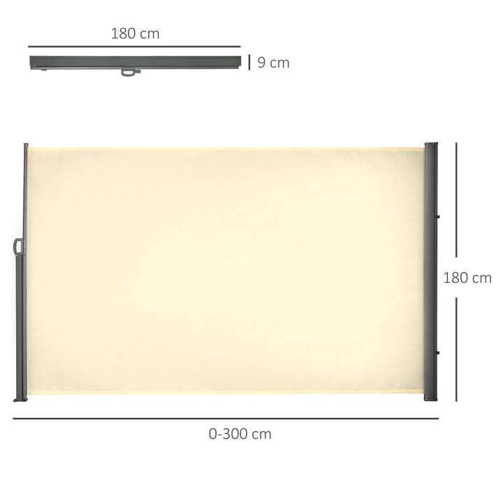 Toldo Lateral Retrátil para Terraço Pátio ou Jardim Toldo de Privacidade para Exterior Dobrável 300x180cm Creme