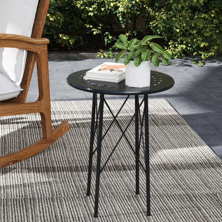 Mesa de Jardim Redonda Mesa de Varanda Ø40x50 cm com Pés Ajustáveis e Estrutura em Forma de X Mesa para Exterior e Interior Preto