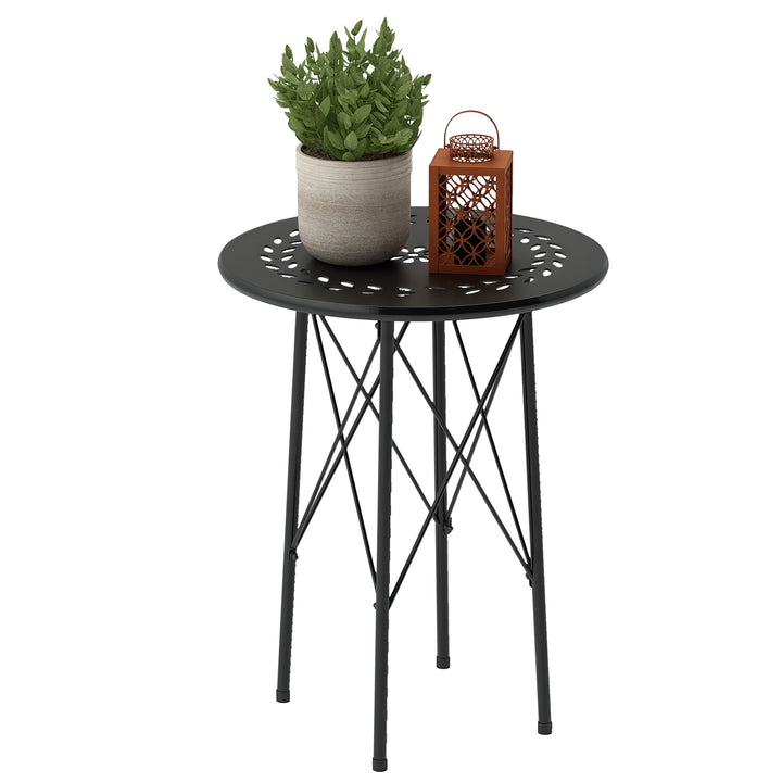 Mesa de Jardim Redonda Mesa de Varanda Ø40x50 cm com Pés Ajustáveis e Estrutura em Forma de X Mesa para Exterior e Interior Preto