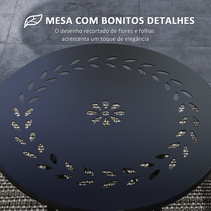 Mesa de Jardim Redonda Mesa de Varanda Ø40x50 cm com Pés Ajustáveis e Estrutura em Forma de X Mesa para Exterior e Interior Preto