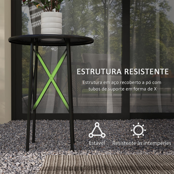 Mesa de Jardim Redonda Mesa de Varanda Ø40x50 cm com Pés Ajustáveis e Estrutura em Forma de X Mesa para Exterior e Interior Preto