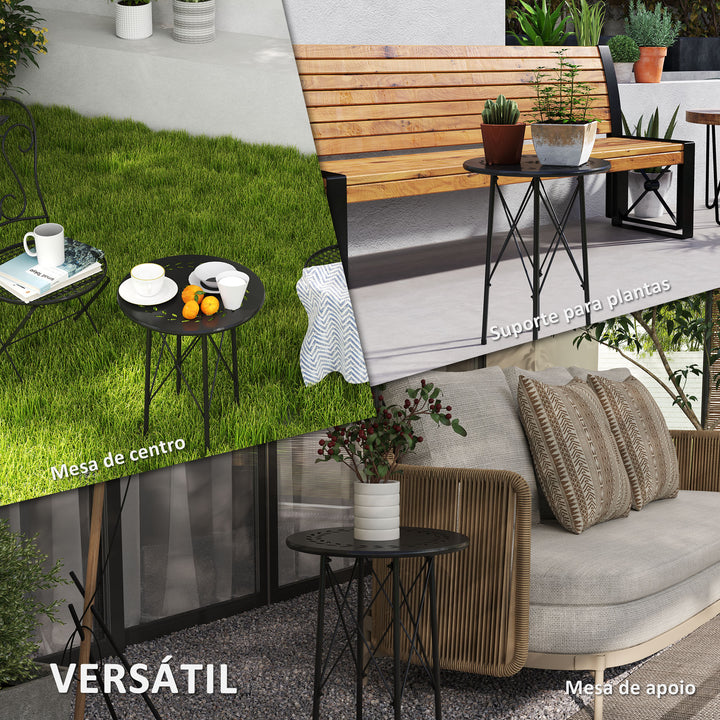 Mesa de Jardim Redonda Mesa de Varanda Ø40x50 cm com Pés Ajustáveis e Estrutura em Forma de X Mesa para Exterior e Interior Preto