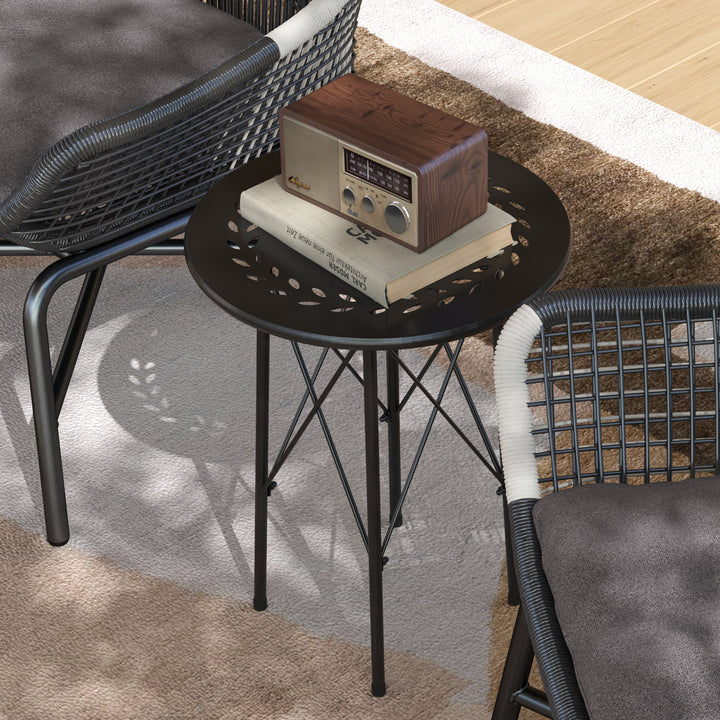 Mesa de Jardim Redonda Mesa de Varanda Ø40x50 cm com Pés Ajustáveis e Estrutura em Forma de X Mesa para Exterior e Interior Preto