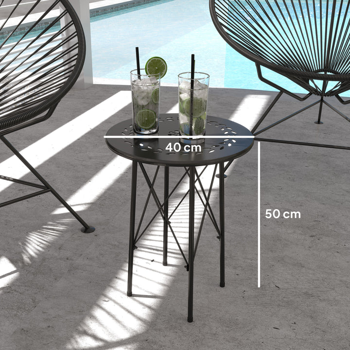 Mesa de Jardim Redonda Mesa de Varanda Ø40x50 cm com Pés Ajustáveis e Estrutura em Forma de X Mesa para Exterior e Interior Preto