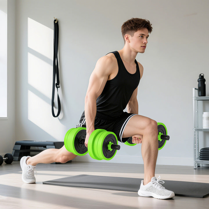 Conjunto de Halteres 20kg 4 em 1 Conjunto de Pesos com Kettlebell Barra de Pesos para Treino de Força em Casa Ginásio Escritório Verde