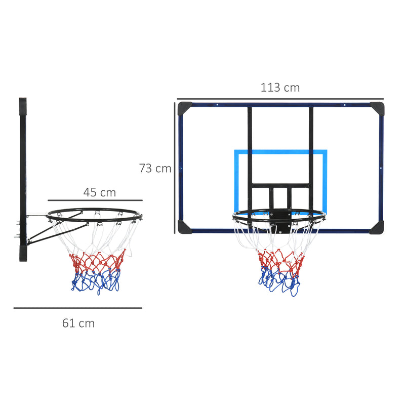 Tabela de Basquetebol de Parede Cesta de Basquetebol para Exterior 113x61x73 cm Azul e Preto