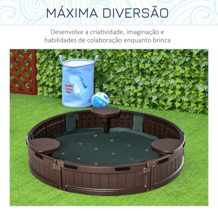 Caixa de Areia para Crianças acima de 3 Anos Caixa de Areia Infantil Redonda com Cobertura e Assentos Caixa de Areia para Crianças de Exterior Ø123x22,5 cm Marrom