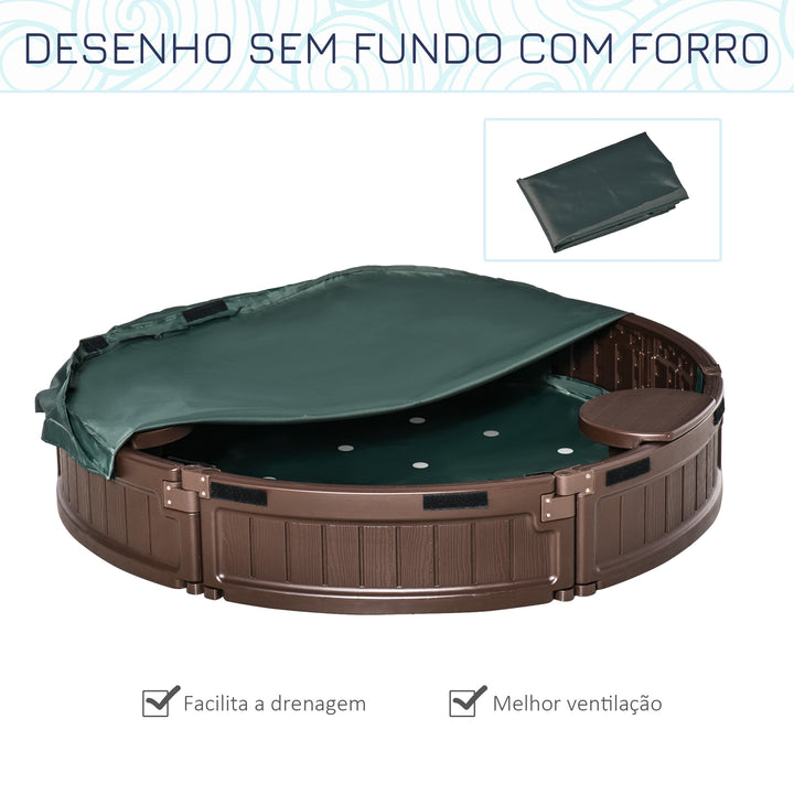 Caixa de Areia para Crianças acima de 3 Anos Caixa de Areia Infantil Redonda com Cobertura e Assentos Caixa de Areia para Crianças de Exterior Ø123x22,5 cm Marrom