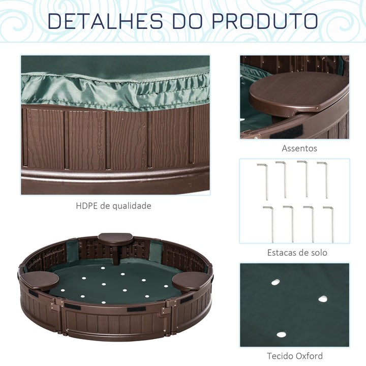Caixa de Areia para Crianças acima de 3 Anos Caixa de Areia Infantil Redonda com Cobertura e Assentos Caixa de Areia para Crianças de Exterior Ø123x22,5 cm Marrom