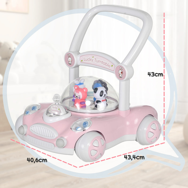 Andador para Bebés de 1-3 Anos Andador para Bebés com Altura Ajustável Música Rodas Antiderrapantes Luzes Guiador Desmontável Carga 25 kg 43,4x40,6x43 cm Rosa