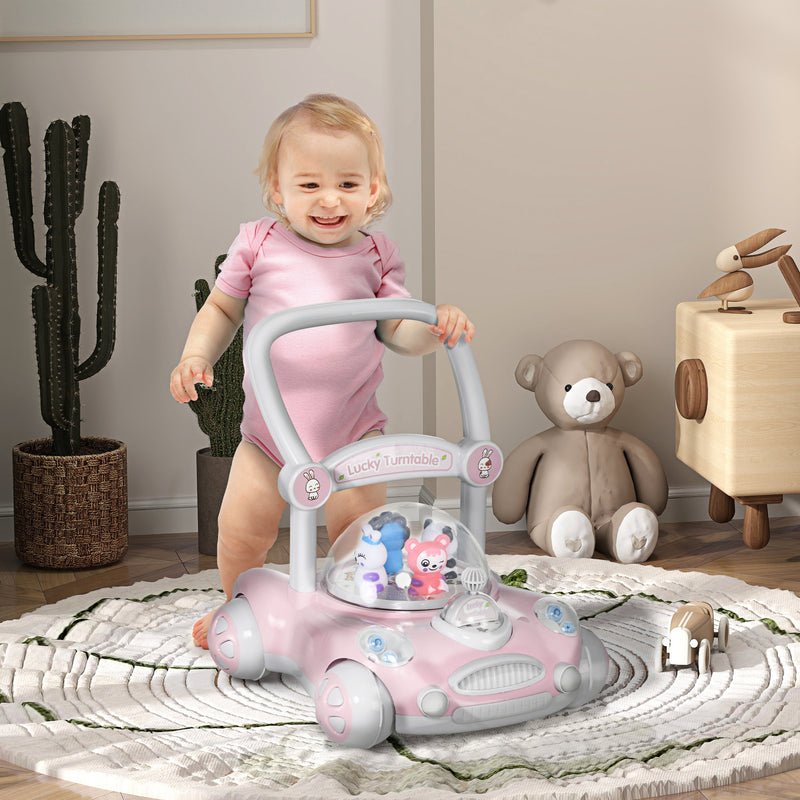 Andador para Bebés de 1-3 Anos Andador para Bebés com Altura Ajustável Música Rodas Antiderrapantes Luzes Guiador Desmontável Carga 25 kg 43,4x40,6x43 cm Rosa