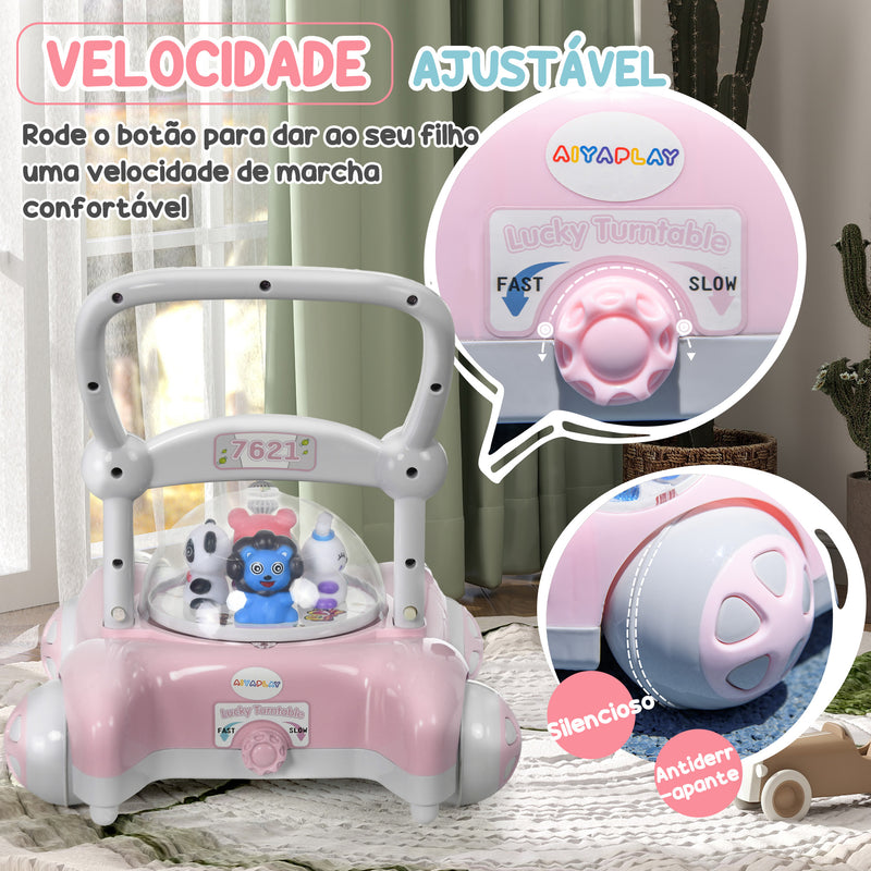 Andador para Bebés de 1-3 Anos Andador para Bebés com Altura Ajustável Música Rodas Antiderrapantes Luzes Guiador Desmontável Carga 25 kg 43,4x40,6x43 cm Rosa