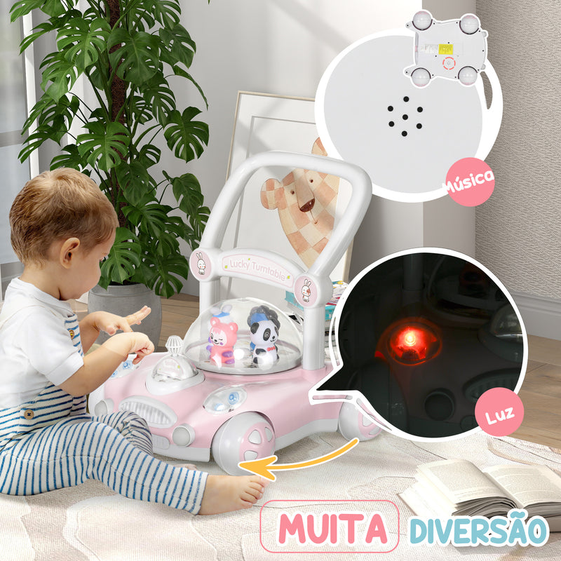 Andador para Bebés de 1-3 Anos Andador para Bebés com Altura Ajustável Música Rodas Antiderrapantes Luzes Guiador Desmontável Carga 25 kg 43,4x40,6x43 cm Rosa