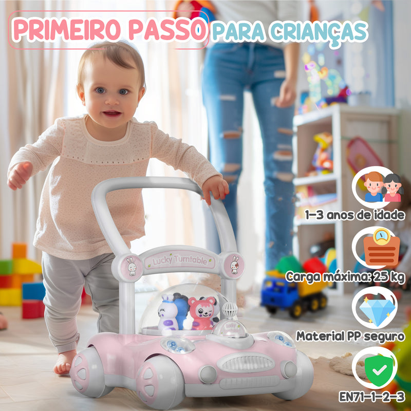 Andador para Bebés de 1-3 Anos Andador para Bebés com Altura Ajustável Música Rodas Antiderrapantes Luzes Guiador Desmontável Carga 25 kg 43,4x40,6x43 cm Rosa