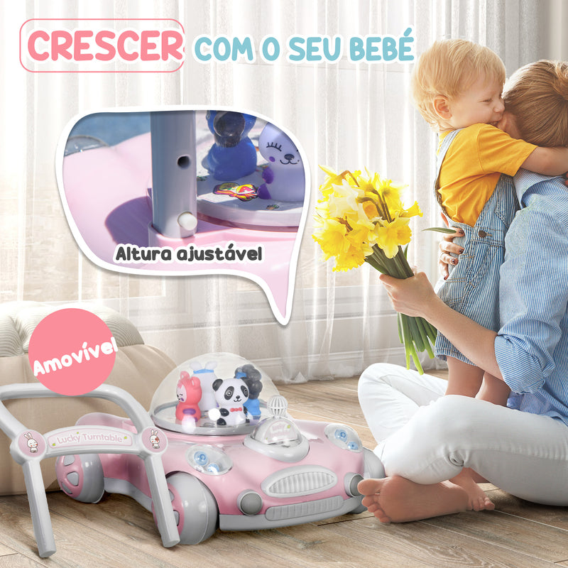 Andador para Bebés de 1-3 Anos Andador para Bebés com Altura Ajustável Música Rodas Antiderrapantes Luzes Guiador Desmontável Carga 25 kg 43,4x40,6x43 cm Rosa