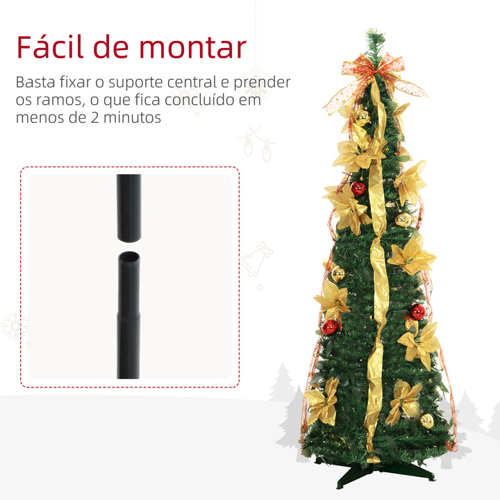 Árvore de Natal 180 cm Árvore de Natal Artificial Dobrável com Luzes LED e Decorações Pré-Instaladas Decoração de Natal para Interior Ø60x180 cm Verde