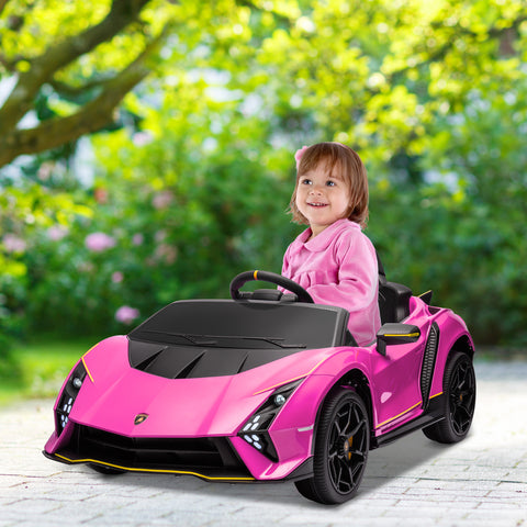 Carro Elétrico para Crianças acima de 3 Anos Carro Elétrico Lamborghini com Bateria 12V Controlo Remoto Faróis Buzina Arranque Lento e Música MP3 114,5x64x45,5 cm Rosa