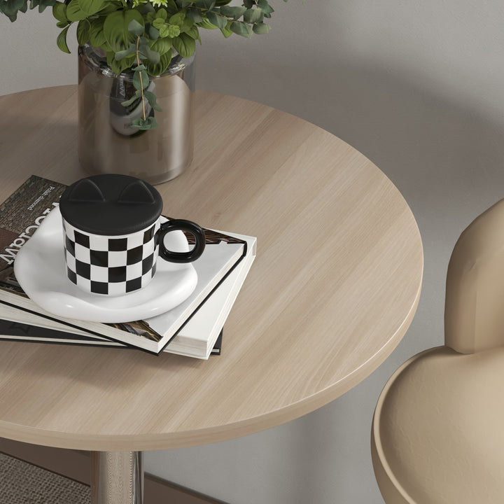 Mesa Alta de Cozinha Mesa Alta de Bar Redonda para 2 Pessoas Altura Ajustável 69-91 cm Tampo Giratório 360° Base de Aço para Sala Sala de Jantar Cozinha 60x60x91 cm Carvalho Claro