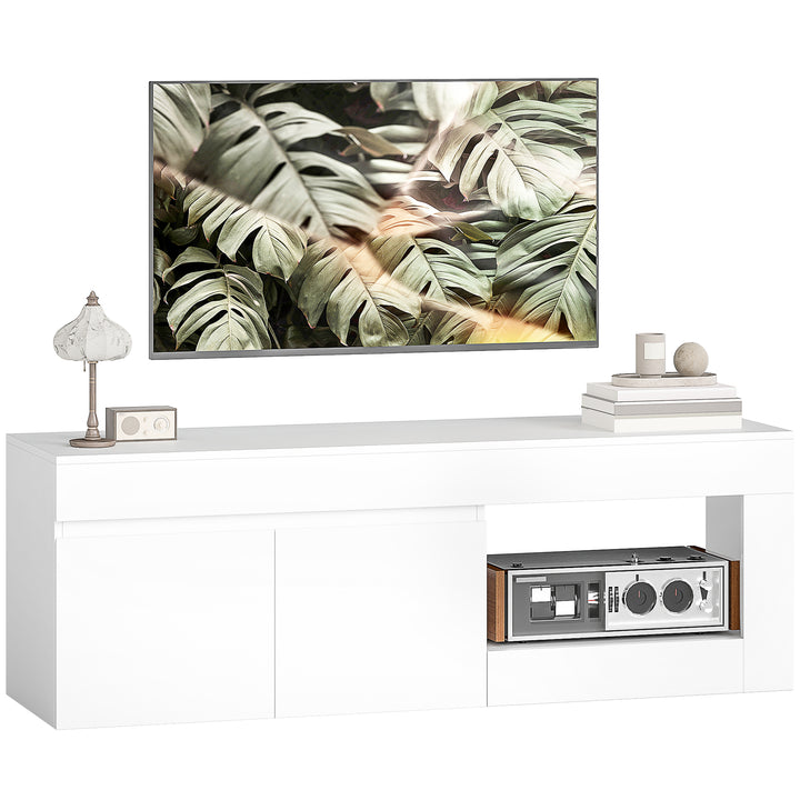 Móvel de TV Mobiliário de TV com 2 Portas Prateleira Aberta Móvel de TV de Sala de Estar para Televisóres de 60 Polegadas 140x40x48 cm Branco