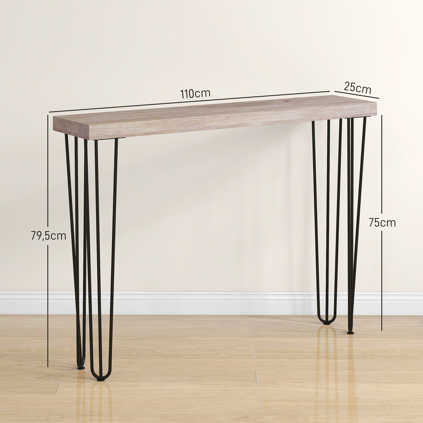 Mesa Consola Moderna Mesa de Entrada com Patas de Aço Anti-Tombo Móvel de Entrada para Sala de Estar Corredor 110x25x79,5 cm Madeira