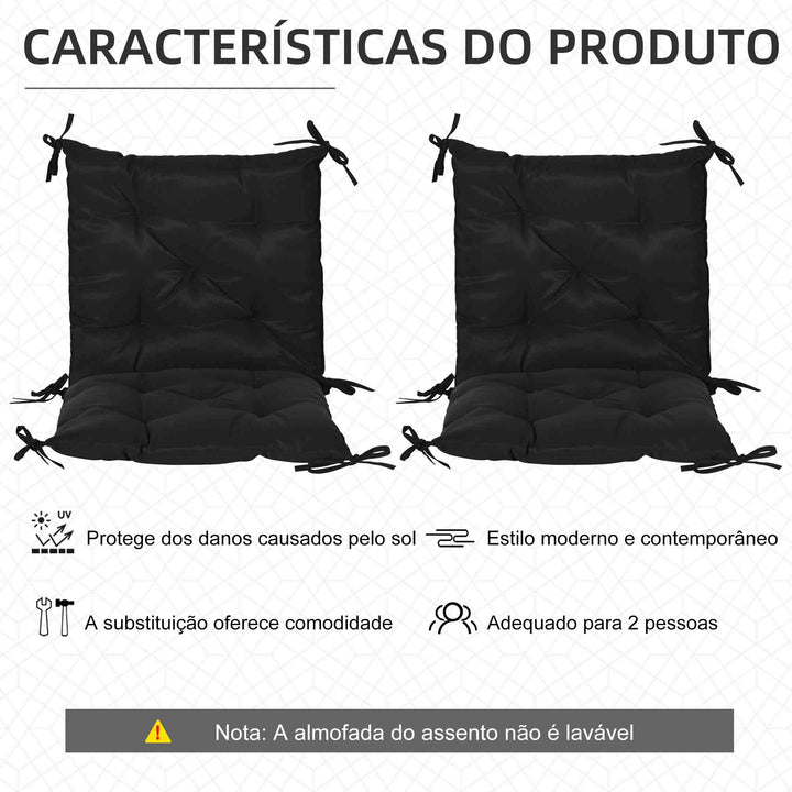 Conjunto de 2 Almofadas de Cadeira 50x98x8 cm Almofadas de Cadeira de Exterior com Encosto 6 Cordões de Fixação para Jardim Terraço Varanda Preto
