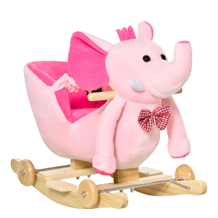 Cavalo Baloiço com Rodas e Forma de Elefante Cavalo Baloiço para Bebés acima de 18 Meses com Músicas Infantis e Cinto de Segurança Carga Máxima 60 kg 60x35x45 cm Rosa