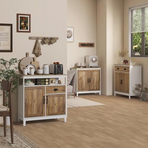 Aparador para Sala de Estar Armário de Armazenamento com Gaveta 2 Portas e Prateleira Ajustável para Dormitório Sala de Jantar Cozinha 78,5x39x89,4 cm Marrom e Branco