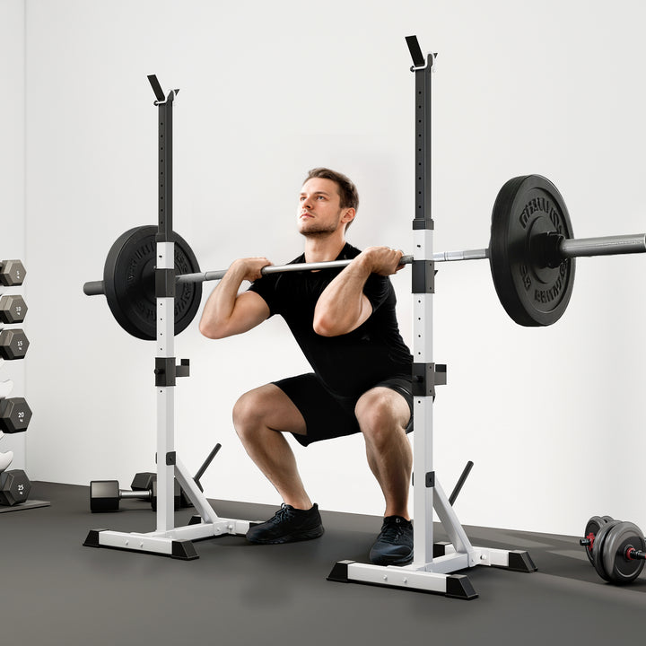 Suporte para Barras de Pesos Ajustável Estante Multifuncional 2 Peças de Aço Treinamento em Casa Peso 200 kg 58,5x75,5x136-176 cm Prata e Preto