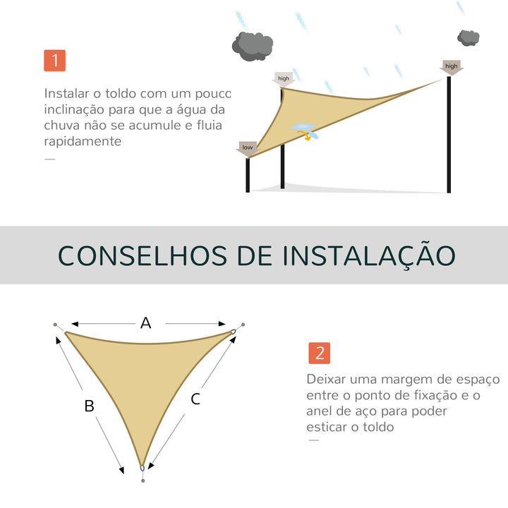 Toldo Vela 3x3x3m Triangular Cor Areia para Terraço Jardim Camping
