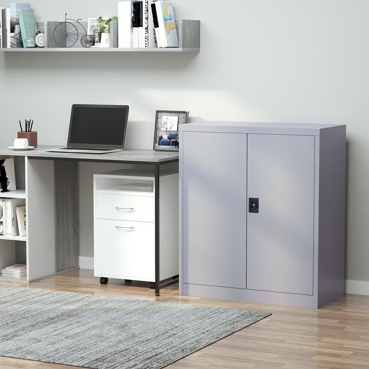 Armário de Escritório Metálico Arquivador de Escritório com 2 Portas Fechadura Prateleira Ajustável Armário Metálico para Sala de Estar Estúdio 80x40x92,5 cm Cinza