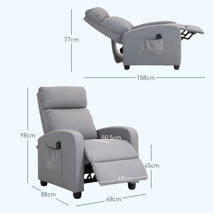 Poltrona de Massagem Poltrona Relax Reclinável com Controlo Remoto 2 Áreas de Massagem 8 Programas 5 Níveis de Intensidade Estofado em PU 68x88x98 cm Cinzento