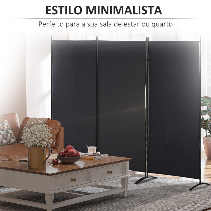 Biombo de 3 Paineis Separador de Ambientes Dobrável 253x50x182 cm Divisor de Ambientes Biombo de Privacidade com 6 Pés de Metal para Escritório Dormitório Preto
