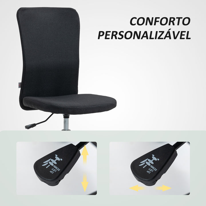 Cadeira de Escritório sem Apoio para os Braços Cadeira de Escritório Giratória Estofada em Linho Sintético com Altura Ajustável para Estudo Dormitório Tocador Carga 120 kg 53x43x85-93 cm Preto