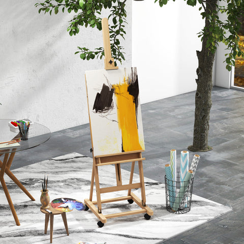 Cavalete de Pintura Dobrável 238 cm Cavalete de Madeira com Rodas Altura Ajustável Bandeja para Adultos Artistas Pintores Estudantes Madeira