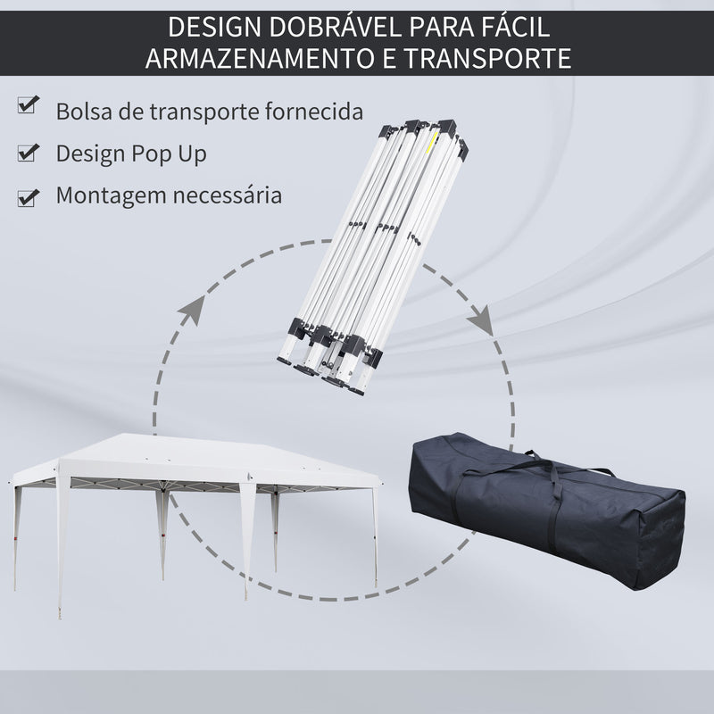 Tenda Dobrável 6x3 Tenda de Jardim Portátil com Bolsa de Transporte Tecido Oxford Estrutura de Aço para Exterior Festas Acampamento Branco