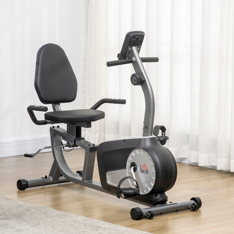 Bicicleta Estática com Encosto Bicicleta de Exercícios Fitness com 8 Níveis de Resistência Magnética Comprimento Ajustável Ecrã LCD para Casa Escritório Ginásio Cinza