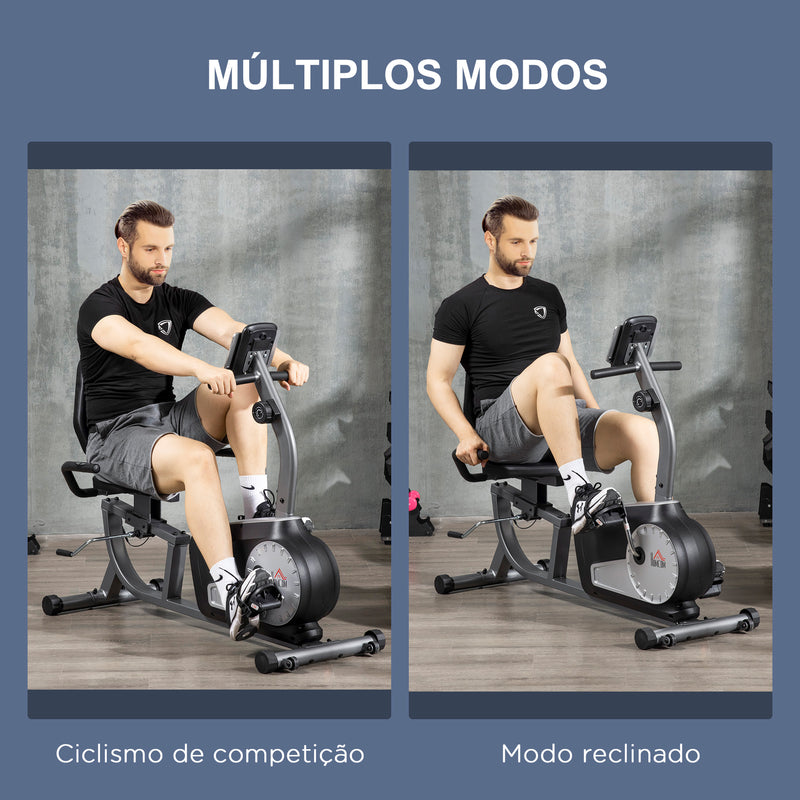 Bicicleta Estática com Encosto Bicicleta de Exercícios Fitness com 8 Níveis de Resistência Magnética Comprimento Ajustável Ecrã LCD para Casa Escritório Ginásio Cinza