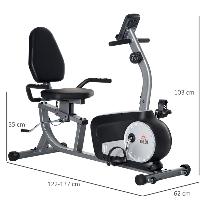 Bicicleta Estática com Encosto Bicicleta de Exercícios Fitness com 8 Níveis de Resistência Magnética Comprimento Ajustável Ecrã LCD para Casa Escritório Ginásio Cinza