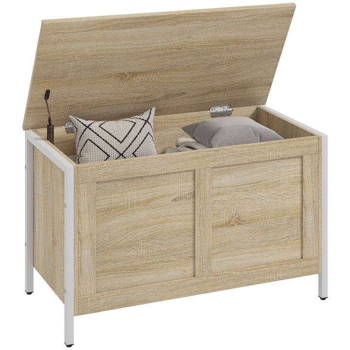 Baú de Armazenamento para Dormitório 95L Baú de Arrumação com Tampa Banco de Armazenamento Versátil com Dobradiça de Segurança para Corredor Sala de Estar 80x40x50 cm Madeira