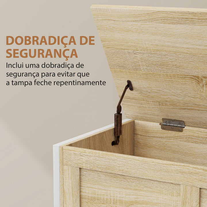 Baú de Armazenamento para Dormitório 95L Baú de Arrumação com Tampa Banco de Armazenamento Versátil com Dobradiça de Segurança para Corredor Sala de Estar 80x40x50 cm Madeira