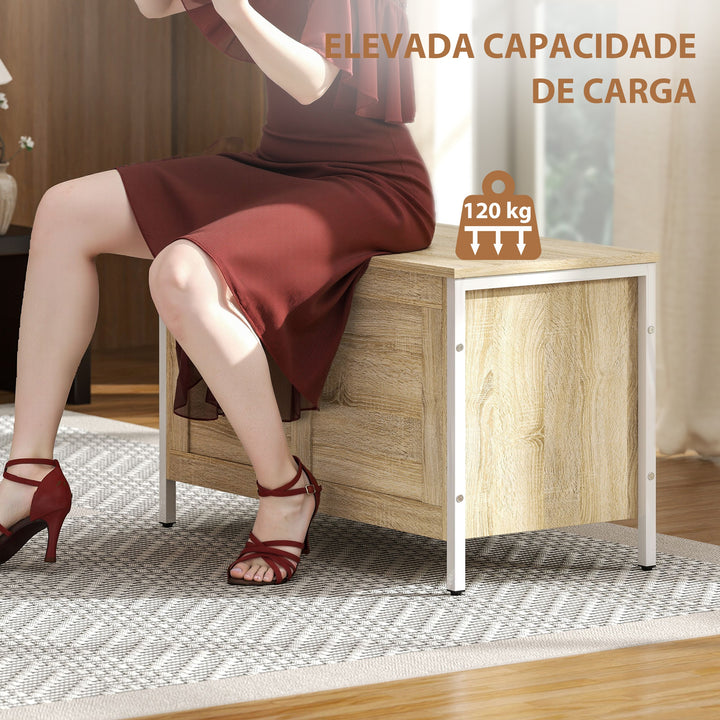 Baú de Armazenamento para Dormitório 95L Baú de Arrumação com Tampa Banco de Armazenamento Versátil com Dobradiça de Segurança para Corredor Sala de Estar 80x40x50 cm Madeira