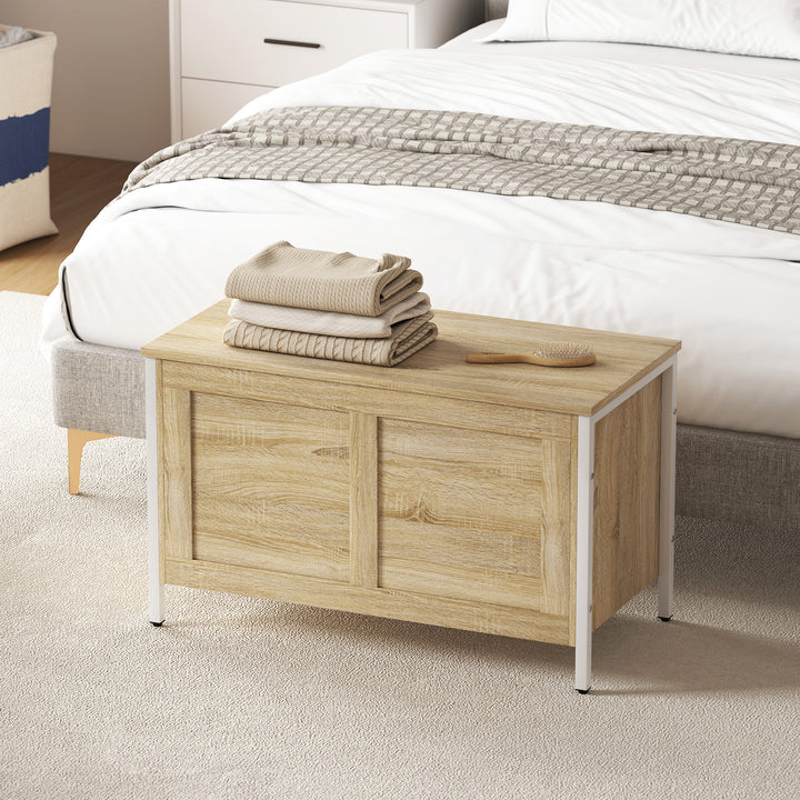 Baú de Armazenamento para Dormitório 95L Baú de Arrumação com Tampa Banco de Armazenamento Versátil com Dobradiça de Segurança para Corredor Sala de Estar 80x40x50 cm Madeira