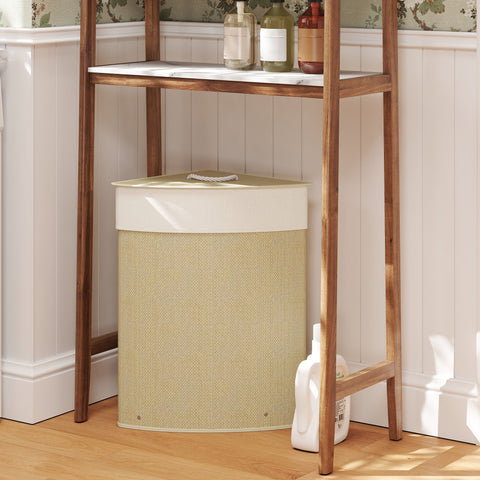 Cesto para Roupa Suja de Bambu de 55L com Tampa e Asa Cesto de Roupa Suja com Saco Extraível e Lavável para Casa de Banho Quarto, 35x35x60 cm Creme