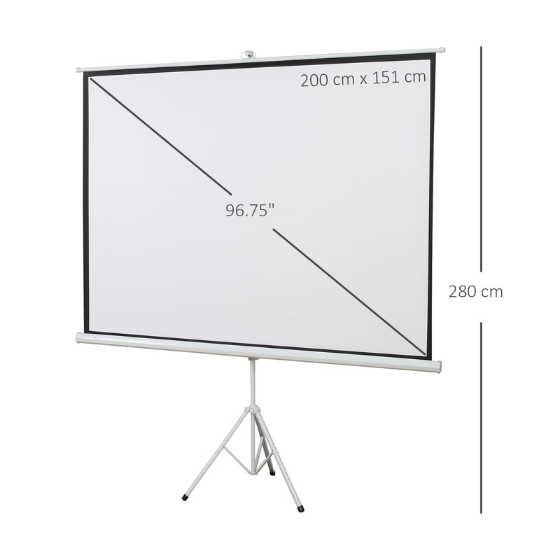 Ecrã de Projeção Manual com Suporte 100 Polegadas Ecrã de Projeção Portátil Formato 4:3 para Interior e Exterior Cinema em Casa Pátio 203x152 cm Branco